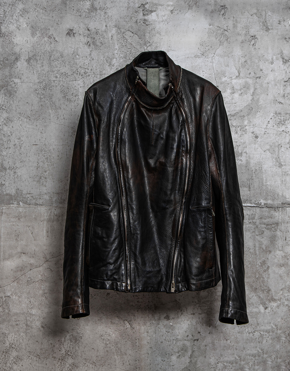 O.D. LINED PINCH SEAM 2 ZIP FENCING LEATHER JACKET/19*