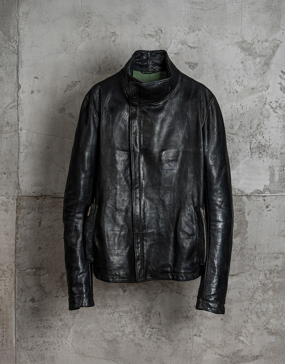 O.D. LINED, SPINE ELBOW, H. NECK LEATHER JKT/12/bias