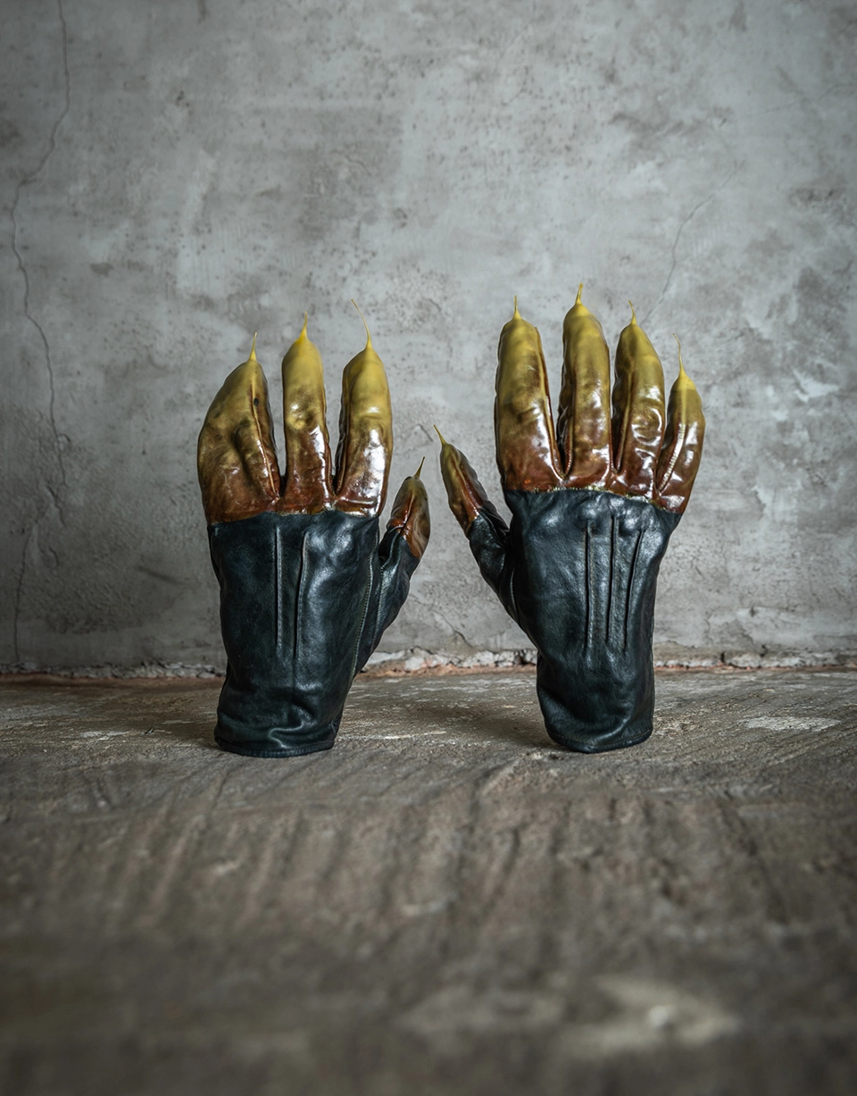 O.DYED DRIP-RUBBERED LEATHER GLOVES/12