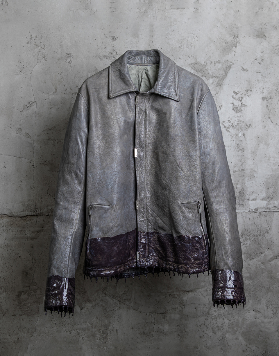 O.DYED DRIP-RUBBERED LEATHER JACKET/8